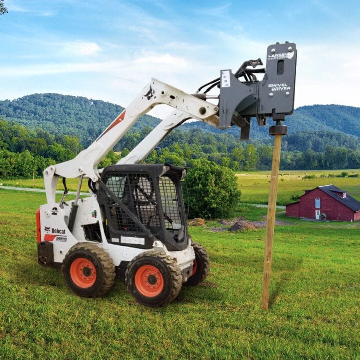 Lawsen Equipment post driver with farm background